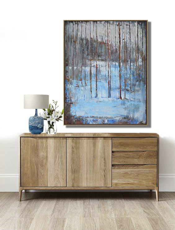 Large Abstract Painting Canvas Art,Oversized Abstract Landscape Painting,Art Work,Grey,White,Blue,Red.etc